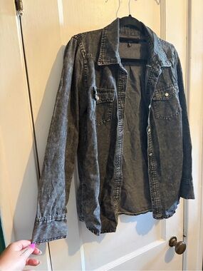 Washed Black Button-Down Denim Shirt Jacket